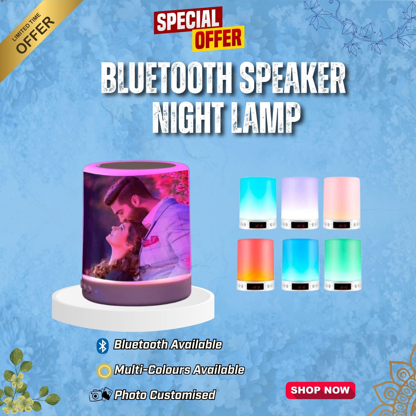 Bluetooth Speaker Night Lamp With Custom Photo | Personalized Gift Bluetooth speaker night lamp with custom photo