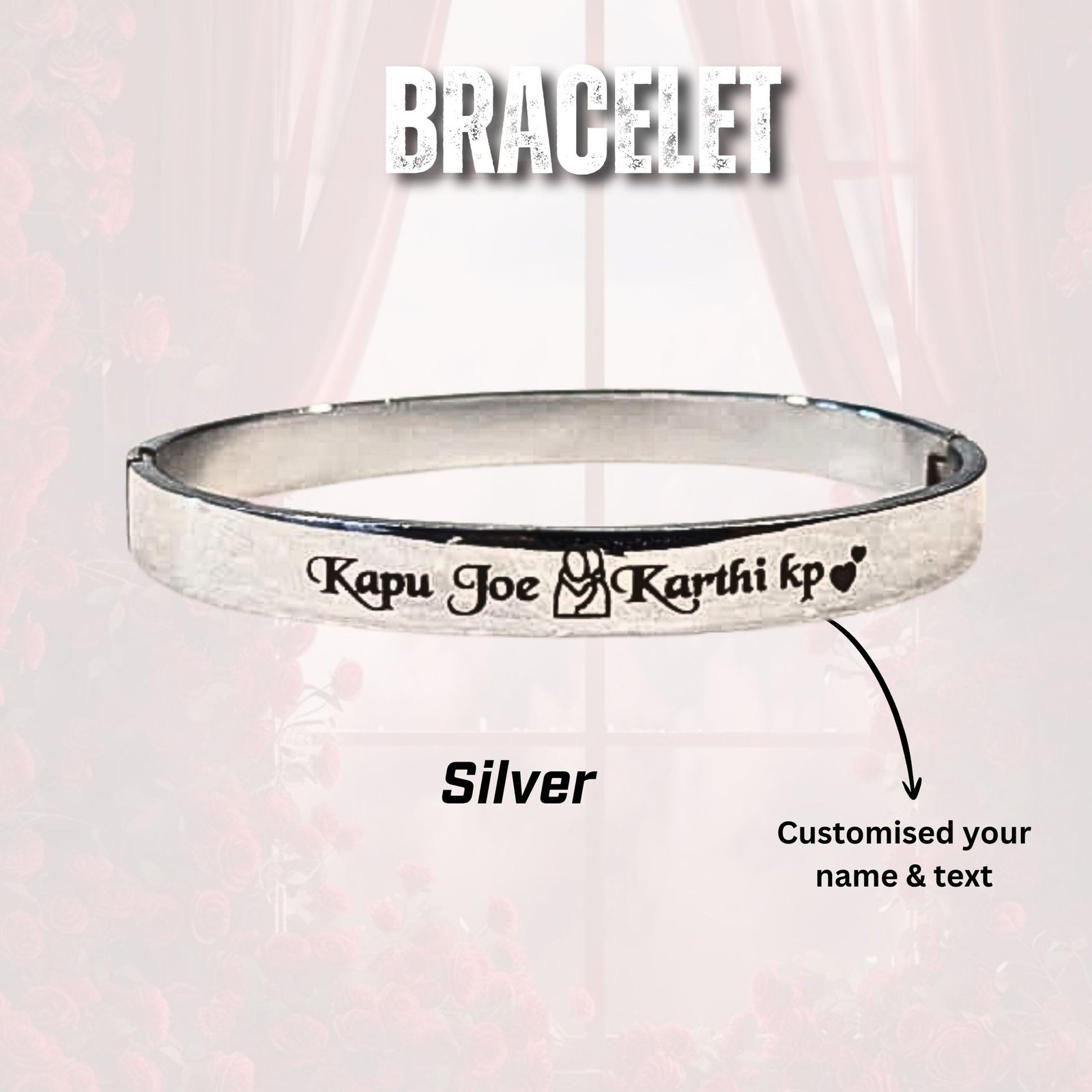 Personalized gift bracelet in black with custom engraving